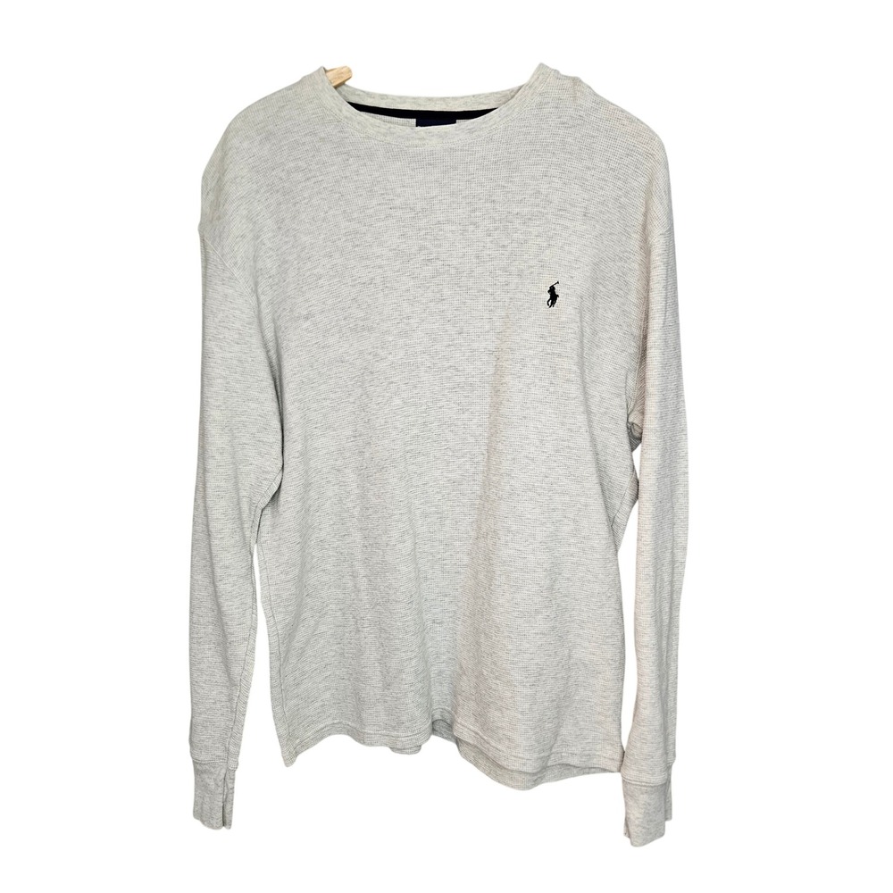 Polo Ralph Lauren Mens XL GrayCream Waffle Knit Thermal Long Sleeve Shirt Cotton
